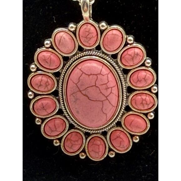 Pink & Silver Howlite Necklace Cuff Bracelet Set - Picture 2 of 8